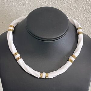 Vintage Necklace White Bone-Look Bead Resin Gold-Tone Spacers
